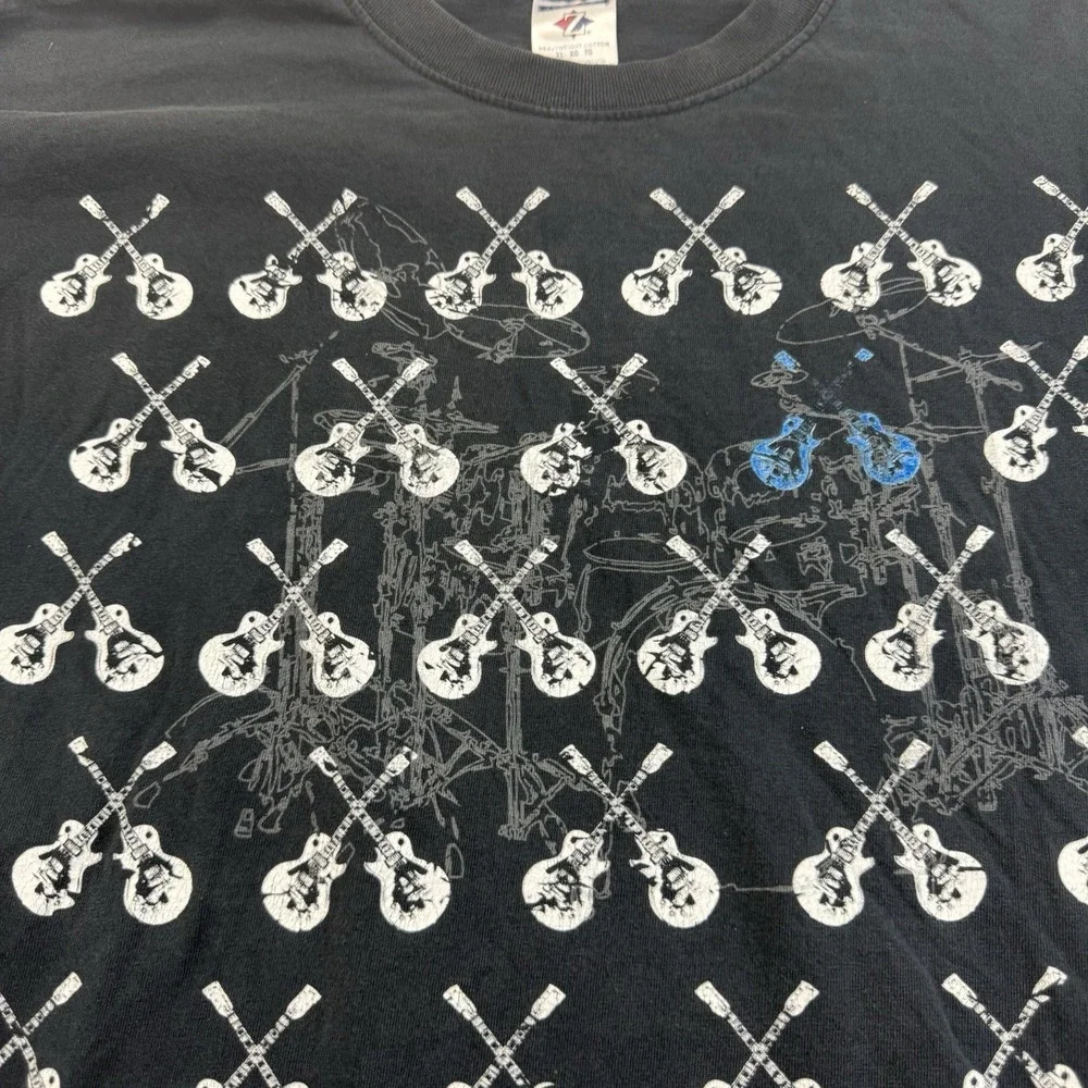 Y2K Guitar Drum Band Graphic T Shirt Mens XL Black Rock Music Jerzees Cotton